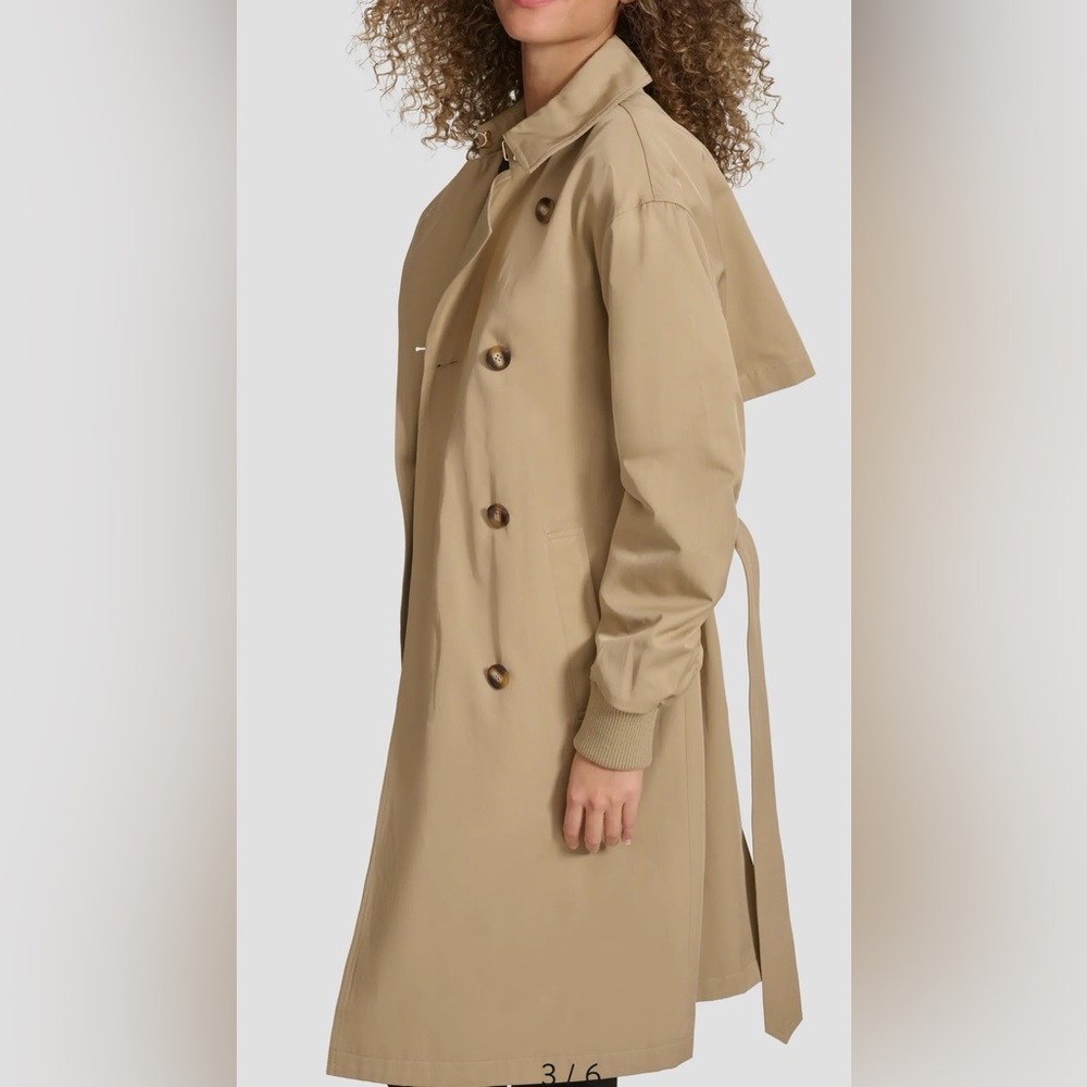 Karl Lagerfeld Gabardine Rushed Sleeve Trench Coat NWT - Picture 5 of 17